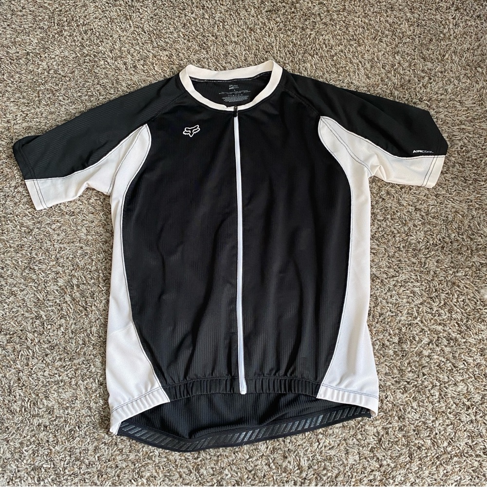 Fox Racing Jersey Men's L Black White Air Cool Full Zip 3 Pockets Cycling Shirt